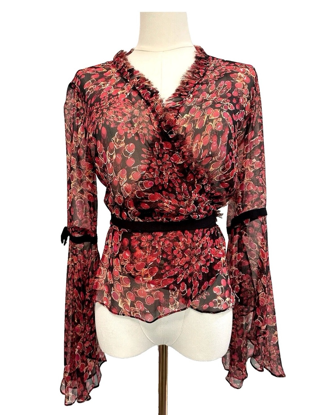VINTAGE DVF Lipstick Print Silk Wrap Top